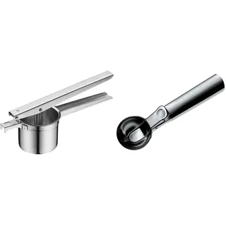 WMF Gourmet Multipresse 26,5 cm, Kartoffelpresse, Cromargan Edelstahl, spülmaschinenfest & Gourmet Eisportionierer 18 cm, Eislöffel mit Auswerfer, Cromargan Edelstahl poliert, 1 - Pack