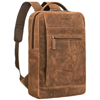 STILORD 'Heiko' Leder Laptop Rucksack 15.6 Zoll Vintage Echtleder Rucksack Damen und Herren Arbeitsrucksack mit Anti Diebstahlfächern für Büro, Lehrer und Studenten, Farbe:bergamo - braun