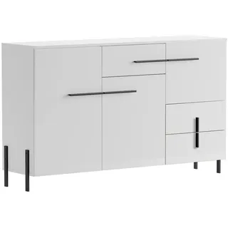 Feldmann-Wohnen Kommode weiß Schwarz, Holz, 2 Fächer, 3 Schubladen Rechteckig, 150x91x40 cm, Wohnzimmer, Kommoden, & Sideboards, Kommoden