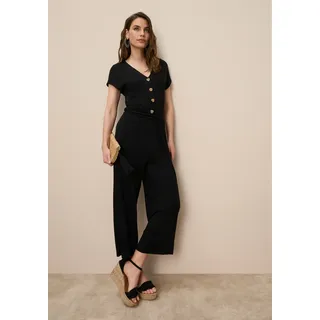 Culotte-Overall TAMARIS, Damen, Gr. 38, N-Gr, schwarz, Jersey, Obermaterial: 95% Viskose, 5% Elasthan, unifarben, figurumspielend ca. Mitte Wade, V-Ausschnitt, Overalls Culotte-Overall, mit Knopfleiste und Bindeband, Topseller