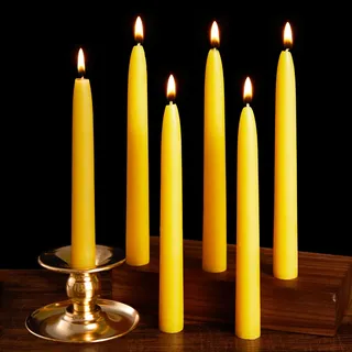 Ashlux Bienenwachs Stabkerzen & Spitzkerzen – 6 Stück Gelb, handgemacht, 8 Std. Brenndauer – tropffrei, rußfrei & geruchsneutral – für Weihnachten, Hochzeit, Meditation & Alltag