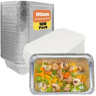 JinPhon 100 Stück Aluminium-Schalen, Aluschalen mit Deckel 700ML einwegschalen mit deckel, Backen & Aufbewahren, Robuste, Alu grillschalen für Events, Feiern und Catering