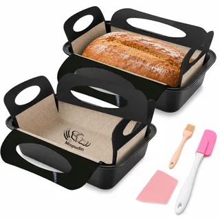 Mispudin Brotbackform 2er Set, Antihaft Kastenform Brot aus Karbonstahl | Rechteckige Brotformen zum Backen, 27,5 × 14,5 × 6 cm, mit 2 Backmatten und Backwerkzeugen, für Toastbrot und Kuchen