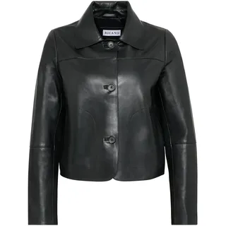 Bolerojacke RICANO "Lederjacke Jeena", Damen, Gr. XXL, schwarz, Obermaterial: 100% Lammnappaleder LANA. Futter: 100% Polyester PES., schmal cropped, Rundhals, Jacken Bolerojacke, Handgefertigt aus echtem Leder