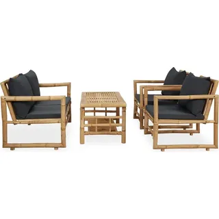 vidaXL 4-tlg. Garten-Lounge-Set mit Auflagen Bambus - Dunkelgrau