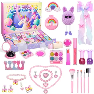 iZoeL Adventskalender kosmetik Teenager Mädchen 2026 Weihnachtskalender 24 Mode Schmuck schminke kosmetikkalender Beautykalender wie Einhornschmuck ohrringe haarschmuck ab 3-12 Jahre Mädchen
