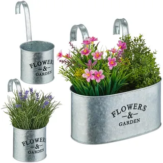 Relaxdays Hängetopf 26 x 26 x 22,5 cm Silber Komplettset