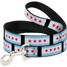 Dog Leash Chicago Flags Black 4 Feet Long 1.0 Inch Wide