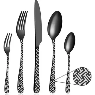 Edelstahl-Besteck-Set schwarz matt 30-teilig - Schwarz