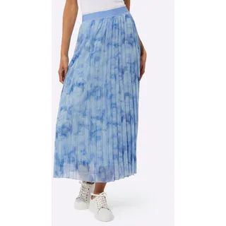 Plisseerock CREATION L, Damen, Gr. 42, blau (himmelblau, ecru, bedruckt), 100% Polyester, gemustert, wadenlang, Röcke Plisseerock