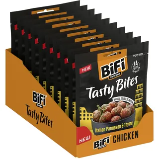 BiFi Tasty Bites Chicken Italian Parmesan Thyme - (10x50g) Mini Salami Snacks mit Parmesan & Thymian - Mediterraner Protein Snack für Unterwegs & Büro