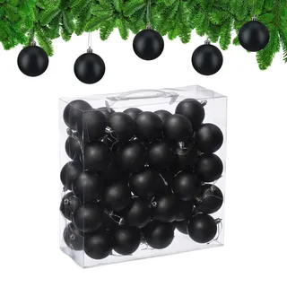 Relaxdays Weihnachtskugeln 50er Set, Weihnachtsdeko, Mattes Design, Christbaumkugel, Tannenbaumschmuck ∅ 6 cm, schwarz