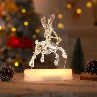 3D Weihnachten Nachtlicht LED Illusion Lampe Warmweiß Batteriebetrieben Nachtlichter mit Fernbedienung Nachttischlampe Party Weihnachtsdekoration - Weiß