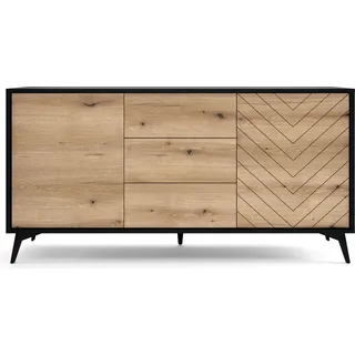 Funktionell Kommode mit Schubladen, Sideboard Schrank Highboard, Wohnzimmer, Wohnzimmerkommode, Esszimmer, Flur & Diele - 153,4 x 76,7 x 39 cm - Kommode Onyks SZ 154 - Schwarz, Bronze