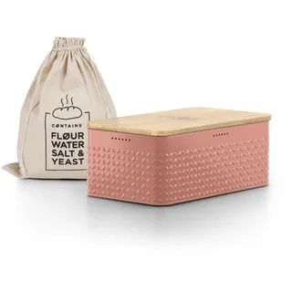 LARS NYSØM Brotkasten I Brotbox aus Metall mit Brotsack aus Leinen für langanhaltende Frische I Brotdose mit hochwertigem Bambusdeckel verwendbar als Schneidebrett I 34x18,5x13,5cm (Brick Red)