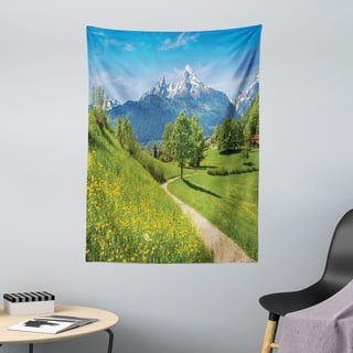 ABAKUHAUS Berg Wandteppich, Frühlingslandschaft in den Alpen aus Weiches Mikrofaser Stoff Waschbar ohne Verblassen Digitaldruck, 110 x 150 cm, Grün Blau