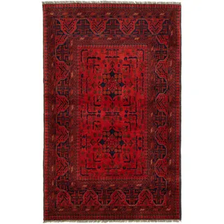 morgenland Orientteppich »Afghan - Kunduz - 155 x 100 cm - dunkelrot«, rechteckig, 7 mm Höhe, Wohnzimmer, Handgeknüpft, Einzelstück mit Zertifikat, rot