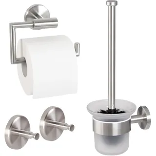 bremermann Badezimmer-Zubehör-Set Piazza 3tlg, Edelstahl, matt , Silberfarben , Metall , 14.5x35x11.5 cm , Badezimmer, WC Ausstattung, Toilettenpapierhalter