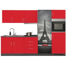 Bild MÖBEL Küchenzeile »Paris«, mit E-Geräten, Breite 280 cm, wahlweise mit Induktionskochfeld, rot