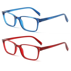 COJWIS Lesebrille 2 Pack Blaue Licht Blockieren Brille Federscharnier Anti Schwindlig Damen und Herren Leicht Brillen (1 Rot 1 Blau, 0.50, x)