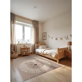 Hanse Home Adventures Kinderteppich - Lustiger Löwe, Spielteppich Tiere, Safari,Zoo, Spielmatte, Krabbelteppich Junge Mädchen für Kinderzimmer, Jugendzimmer, Wohnzimmer - Beige Creme, 160x235cm
