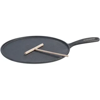 Rosenstein & Söhne Crepepfanne: Gusseiserne Crêpe-Pfanne für Grill und Herd mit Teigverteiler, Ø 28 cm (Crepes Pfanne, Gusseisen Crepe, Bratpfanne)