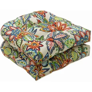 Pillow Perfect Copeland Fiesta getuftete Sitzkissen (runde Rückenlehne), 48,3 x 48,3 cm, Blau, 2 Stück