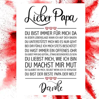 Close Up Bester Papa - Danke Zitate Poster - Deko Geschenk zum Vatertag, Geburtstag, Weihnachten, jeden Tag - 30 x 40 cm, Premium Qualität