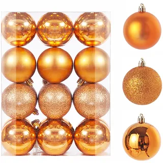 24 Stück Weihnachtskugel Ornamente für Weihnachtsdekorationen 3CM Buntes Weihnachtsbaum Bruchsicher Ornamente mit Hängeschleife für Weihnachten und Party-Dekoration (Orange)