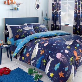 Bedlam Sea Life, Doppel, Kinder Doppelbett, Meer Ocean Bettbezug Ozean, Meerestier, Ozeantier-Bettwäsche, Polyester, Mehrfarbig, Double Duvet Cover Sets