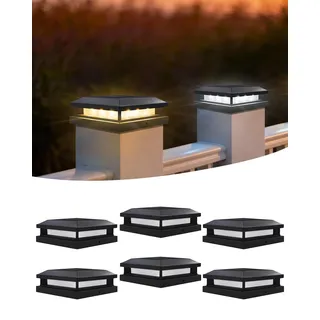 BRIMAX Solar Pfostenkappe 9x9 / 10x10 / 12x12 cm IP65 6er Set | 2-in-1 3000/6000K wechselbar, IP65, 8-12h Leuchtdauer, für Holz & Kunststoff, Garten Zaun Terrasse
