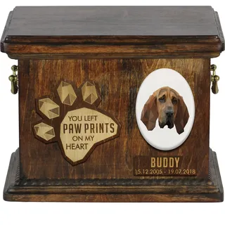 Bluthund, Bloodhound, Chien de St Hubert Personalisierte Hundeurne mit Gravur, Erinnerungsbox für Hundeknochen von der Marke Art-Dog