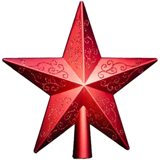 Heitmann Deco Weihnachtsbaumspitze Stern Rot – Christbaumspitze mit Glitzer für den Weihnachtsbaum – Deko Stern aus Kunststoff, modern, 20x19 cm