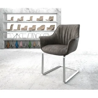 DELIFE Freischwinger Keila-Flex mit Armlehnen Mikrofaser Anthrazit Vintage Freischwinger flach Edelstahl - Grau