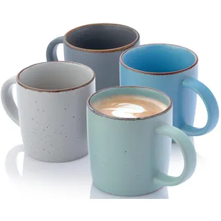 Sänger Kaffeebecher Bombay SKY Shades - 4 teilig aus Steingut , Hellblau, Hellgrau , 4-teilig , kratzfest , Geschirr, Tassen, Kaffeebecher