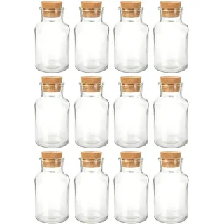 Schramm® Gewürzgläser 150 ml rund 10,3 x 5,8 cm wählbar 6, 12 oder 24 Stück mit Kork Verschluss inkl. Etiketten verschiedene Anzahl wählbar Aufbewahrungsgläser, Größe:12 Stück