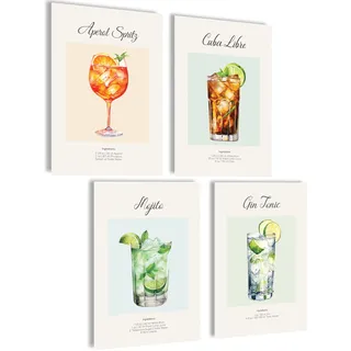 Cocktails Bilder und Poster - Küche und Bar Deko (4x A4)