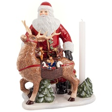 Villeroy und Boch - Christmas Toy's Memory "Santa mit Hirsch", dekorative Figur aus Hartporzellan, für Stabkerzen geeignet, bunt, 30 x 24 x 35 cm