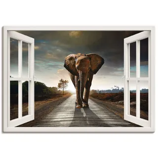 Artland Wandbild »Elefant auf Straße«, Fensterblick, (1 St.), als Leinwandbild, Poster in verschied. Größen Artland braun