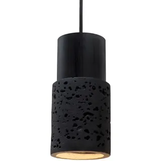 ouglres Holz Pendelleuchte 1 Flammig,Beton Hängeleuchte Schwarz,Moderne Hängelampe Höhenverstellbar,Industrial Lampe Hängend für Esstisch,Schlafzimmer Nachttisch,Bar,Insel,Esstischlampe GU10 5W