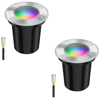 ledscom.de 2 Stück Bodeneinbauleuchte BOLI für außen, IP67, edelstahl, gefrostet, rund, 108mm Ø inkl. LED RGB Lampe, smart 473lm