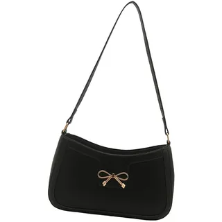 uikios Kleine Umhängetasche für Damen, Schleifen-Design, Retro-Stil, PU-Leder, Handtasche, Unterarm-Geldbörse für den täglichen Gebrauch und Freizeitreisen, Schwarz , as pics show