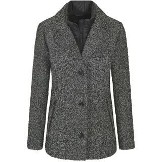 Kurzjacke GOLDNER "Moderne Wolljacke mit Steppeinsatz", Damen, Gr. 52, schwarz-weiß (schwarz, weiß, gemustert), Obermaterial: 90% Polyester PES. 10% Wolle mw., gerade, Jacken Kurzjacke, Mit Steppeinsatz