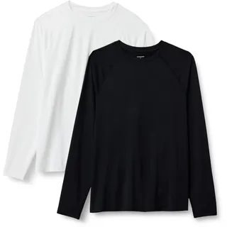 Amazon Essentials Herren Leichtes, Schnelltrocknendes Langarmshirt Aus Funktionsstretch (Auch In Big & Tall Erhältlich), 2er-Pack, Schwarz/Weiß, M