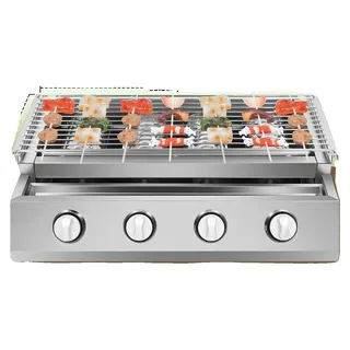 Gasgrill, 4 Brenner, höhenverstellbar, Edelstahlmaterial, große Kochfläche, rauchfreies Kochen