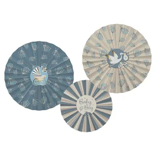 Folat 24986 Baby Shower Deko, Babyparty, Blau, WeißDeko-Fan-Set - Blooming Baby Boy - 3 Pieces