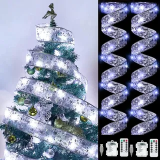 YeahBoom 2 Stück Weihnachtsband Lichter,2×6m 120 LED Band Weihnachtsbeleuchtung,Bänder Lichterketten,Batteriebetriebene Weihnachtslichterkette für Party,Innen und Außenbereich Weihnachtsdekoration
