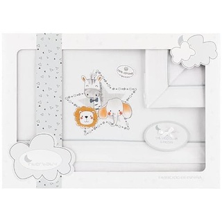 INTERBABY · Bettwäsche-Set für Kinderbett, ANIMALITOS in Weiß Grau · 100% Baumwolle · 3-teilig Bettlaken Winter für babys