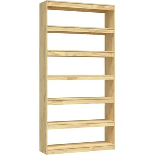 vidaXL Bücherregal mit 6 Fächern 100/30/200 cm aus Kiefer Massivholz , Naturfarben , Holz , Rechteckig , 100x200x30 cm , Wohnzimmer, Regale, Bücherregale