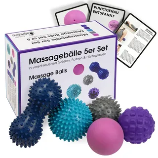 ALPIDEX 5er Set Massagebälle Igelbälle Lacrosse | verschiedene Härtegrade für Rücken, Beine & Füße | inkl. E-Book mit Übungen